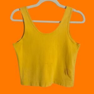 80's 90's vintage yellow cropped bodycon tank top LARGE *flaws*